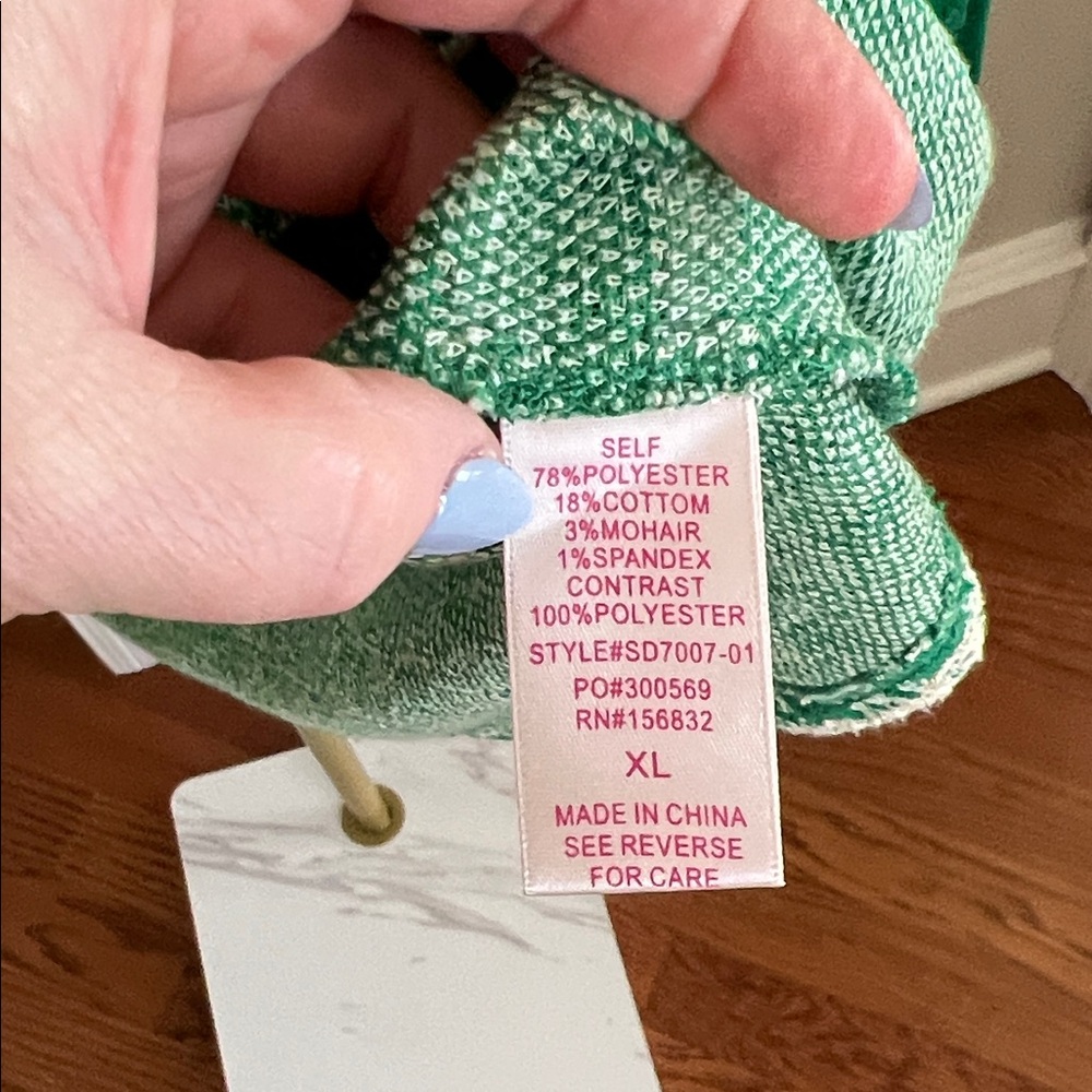 So Me Green and White Tweed Mini Cardigan Dress with Bow - Picture 7 of 8